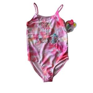 NEW Mermaid Girls B Magical by Btween Pink Tye Dye Silver Sequin Swimsui…